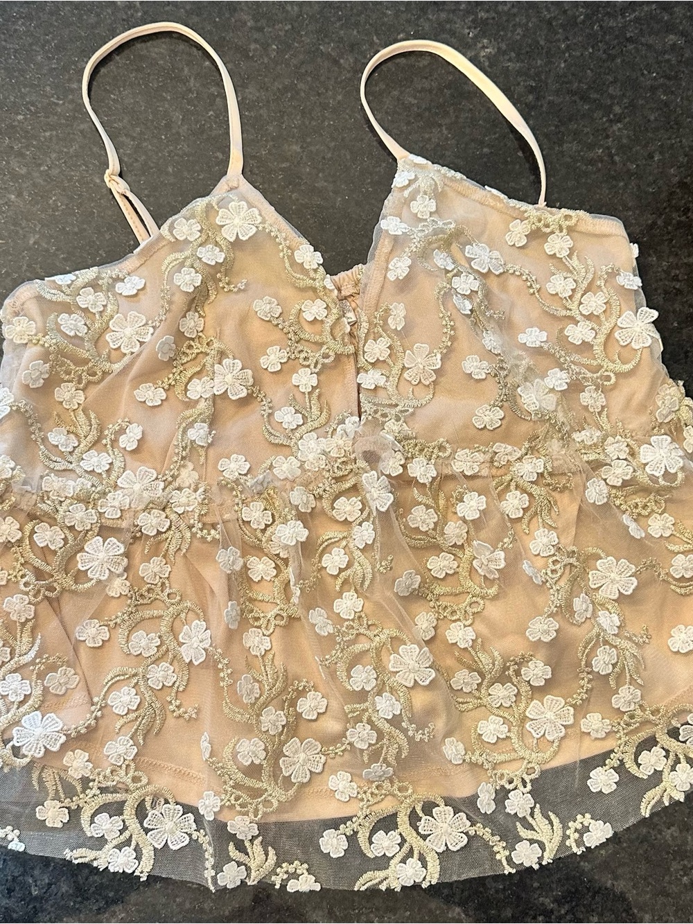 Altar'd State Sheer White & Gold Floral Lace Chemise - Picture 5 of 10